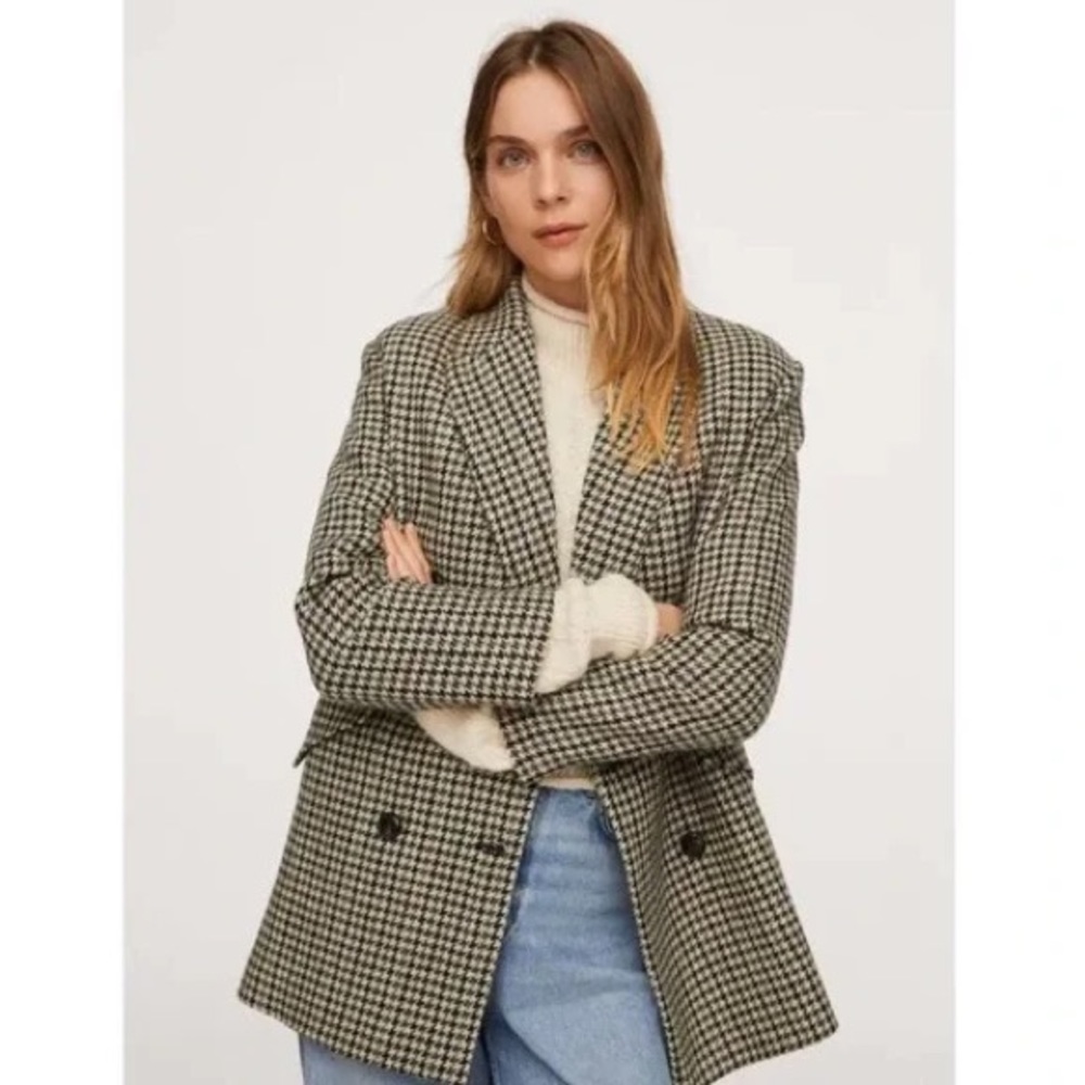 NWT MANGO Houndstooth  Wool Blend Coat Oversize